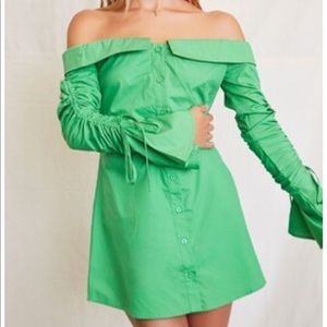 Green off the shoulder shirt dress